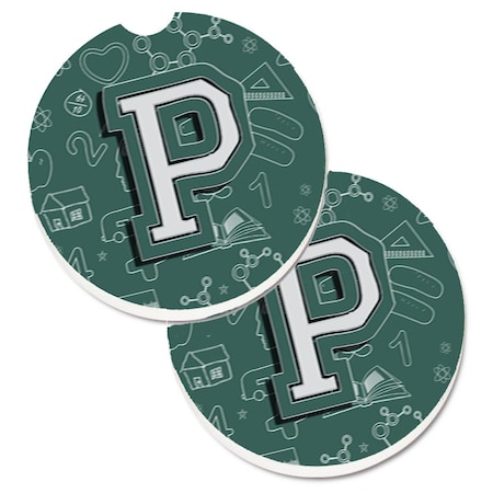 Carolines Treasures Letter P Back to School Initial Set of 2 Cup Holder Car Coaster CJ2010-PCARC